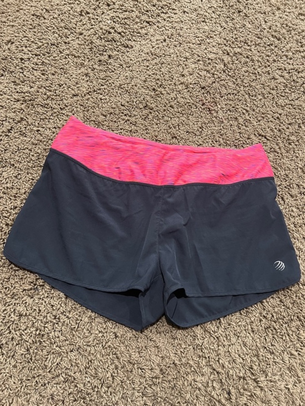MPG Navy Lined Athletic Shorts with Pink Waistband